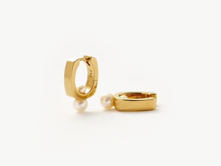 Button Pearl Square Small Hoop Earrings | 18ct Gold Plated Pearl Cheap