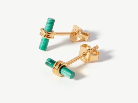 Bar Stud Earrings | 18ct Gold Vermeil Malachite Online Hot Sale