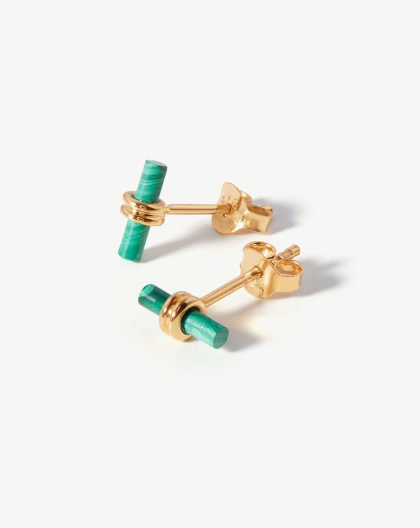 Bar Stud Earrings | 18ct Gold Vermeil Malachite Online Hot Sale