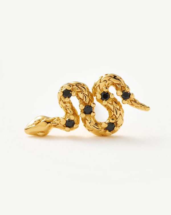 Harris Reed Serpent Single Stud Earring | 18ct Gold Vermeil Black Onyx on Sale