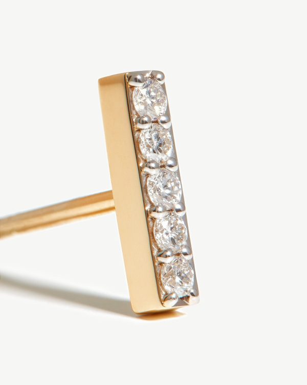 Fine Diamond Bar Stud Earrings | 14ct Solid Gold Diamond For Sale