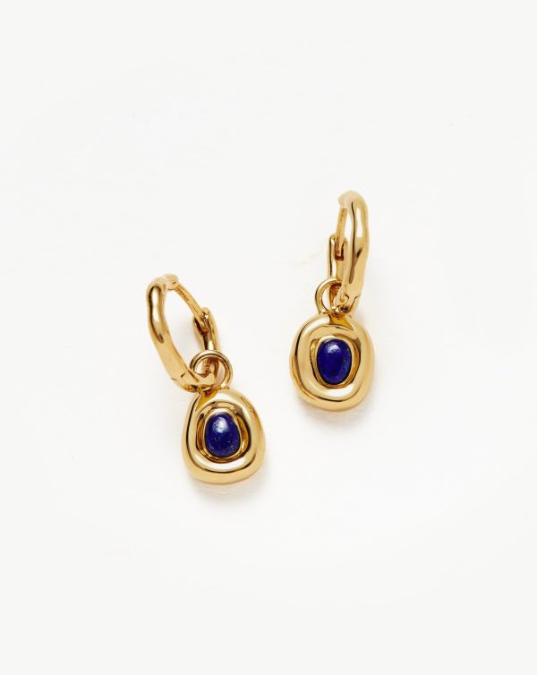 Molten Gemstone Doughnut Charm Small Hoop Earrings | 18ct Gold Vermeil Lapis Online Hot Sale