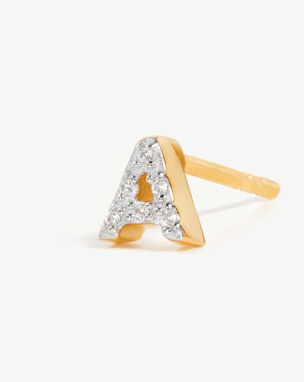 Pave Initial Single Stud Earring - Initial A | 18ct Gold Vermeil Cubic Zirconia For Discount