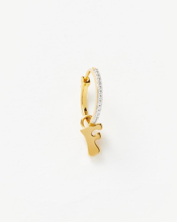 Initial Single Charm Hoop Earring - Initial F | 18ct Gold Vermeil For Discount