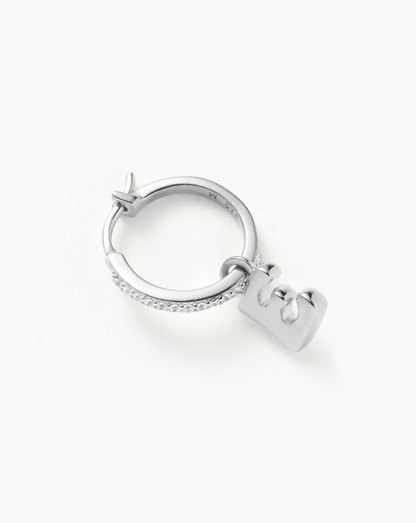 Initial Single Charm Hoop Earring  - Initial E | Sterling Silver Online Hot Sale