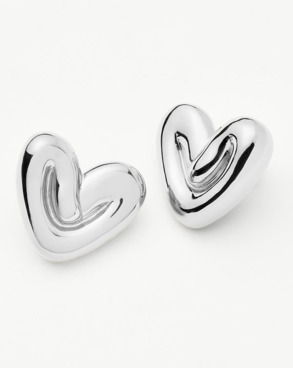 Puffy Heart Oversized Stud Earrings | Silver Plated Online