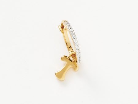 Initial Single Charm Hoop Earring - Initial T | 18ct Gold Vermeil Fashion