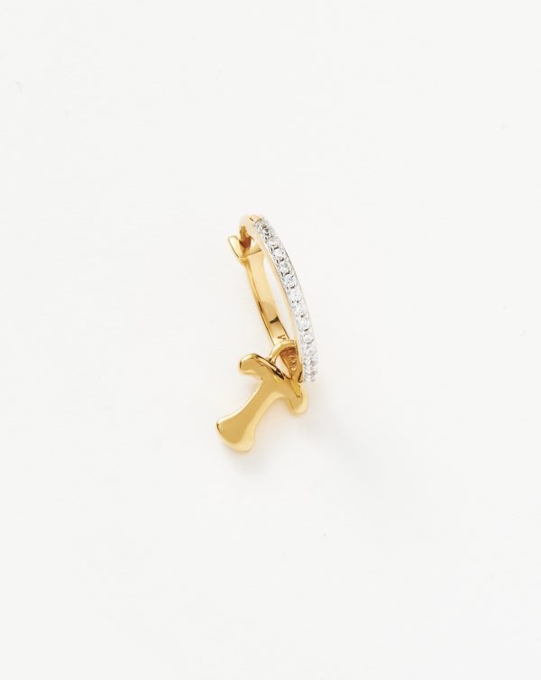 Initial Single Charm Hoop Earring - Initial T | 18ct Gold Vermeil Fashion