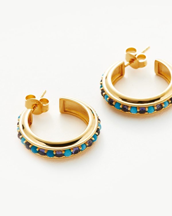 Hot Rox Gemstone Medium Hoop Earrings | 18ct Gold Vermeil Turquoise & Iolite Hot on Sale