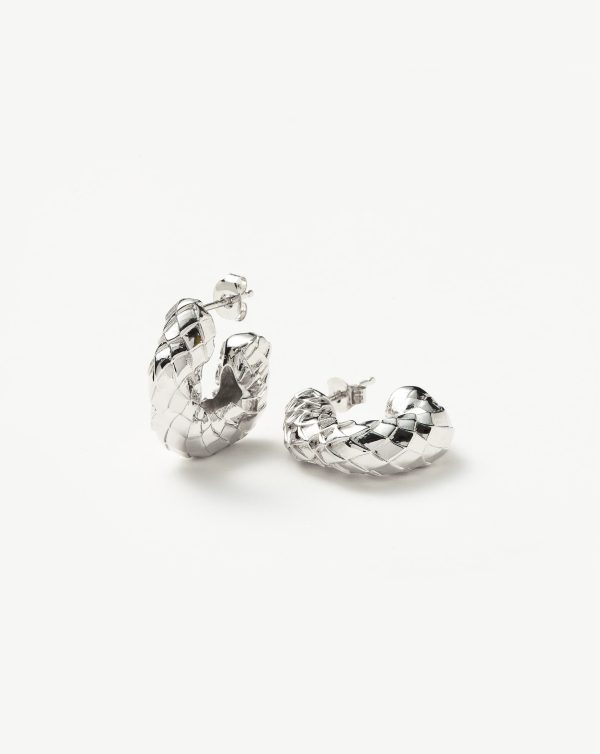 Serpent Small Textured Chubby Hoop Earrings | Silver Plated Online now