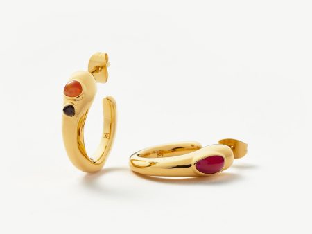 Molten Gemstone Mismatch Medium Hoop Earrings | 18ct Gold Plated Chalcedony & Quartz Sale