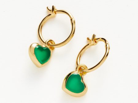 Jelly Heart Charm Mini Hoop Earrings | 18ct Gold Vermeil Green Chalcedony For Discount