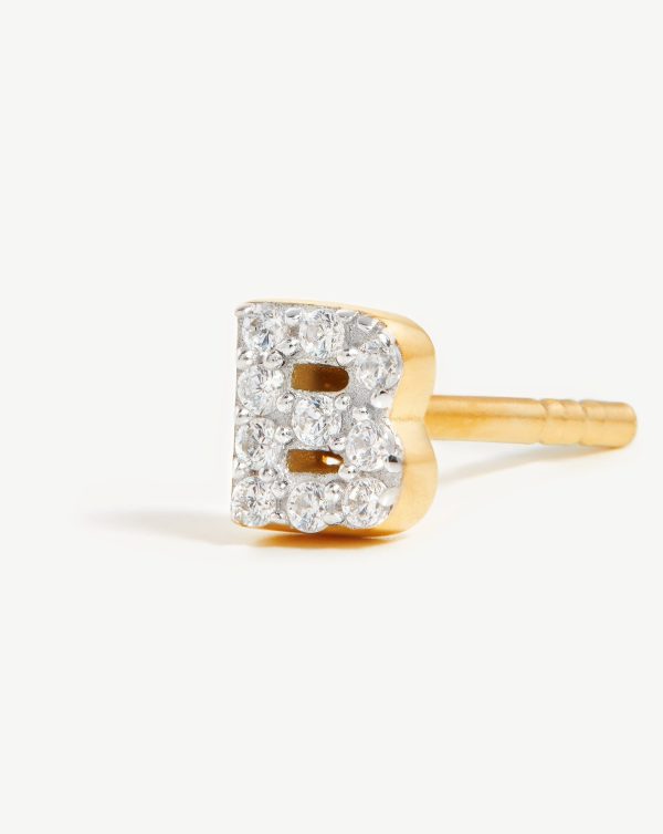 Pave Initial Single Stud Earring - Initial B | 18ct Gold Vermeil Cubic Zirconia For Cheap