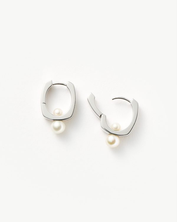 Button Pearl Square Hoop Earrings | Sterling Silver Pearl Online Hot Sale