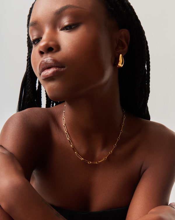 Dome Hoop Earrings & Chain Necklace Set | 18ct Gold Plated Online Hot Sale