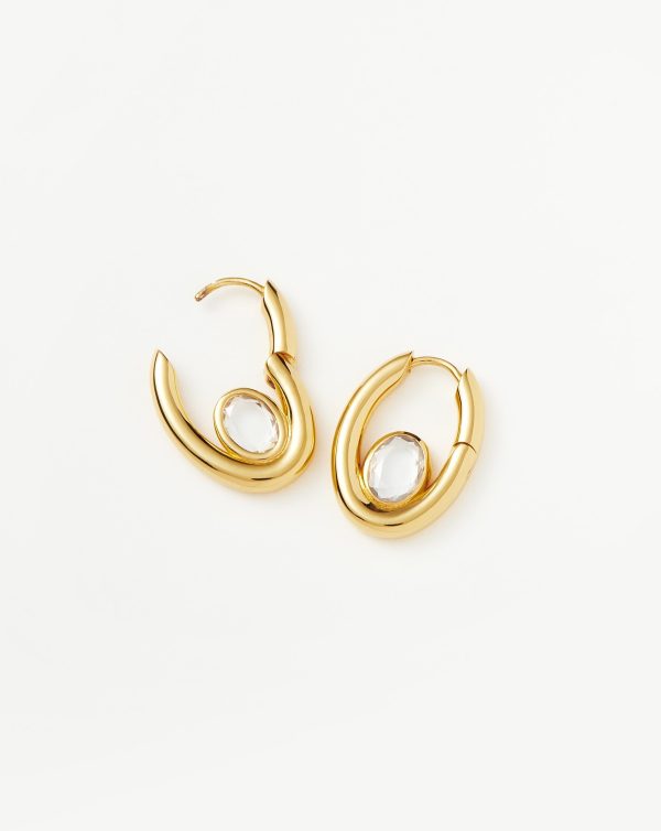 Oval Stone Small Hoop Earrings | 18ct Gold Vermeil Cubic Zirconia Online now