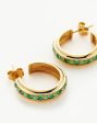 Hot Rox Gemstone Medium Hoop Earrings | 18ct Gold Vermeil Green Onyx & Chalcedony Supply