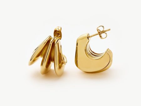 Hera Dome Triple Ridge Hoop Earrings | Gold Plated Supply