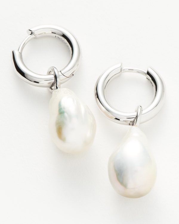 Baroque Pearl Drop Tunnel Mini Hoop Earrings | Sterling Silver For Cheap