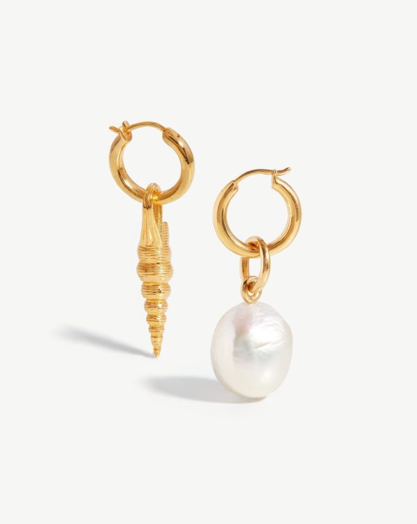 Baroque Pearl & Spiral Shell Hoop Earrings | 18ct Gold Vermeil Pearl For Sale