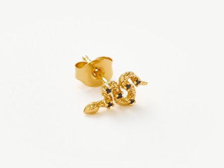 Harris Reed Serpent Single Stud Earring | 18ct Gold Vermeil Black Onyx on Sale