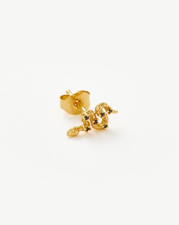 Harris Reed Serpent Single Stud Earring | 18ct Gold Vermeil Black Onyx on Sale