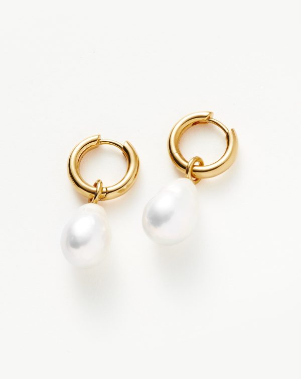 Baroque Pearl Drop Tunnel Mini Hoop Earrings | 18ct Gold Vermeil Pearl Discount