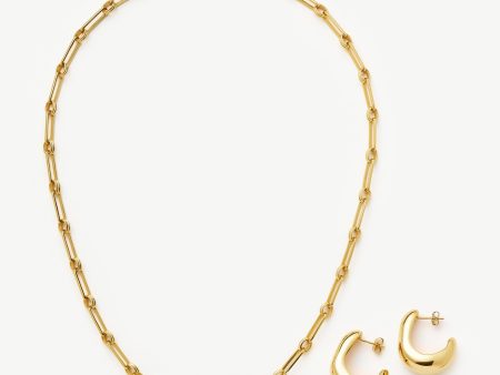 Dome Hoop Earrings & Chain Necklace Set | 18ct Gold Plated Online Hot Sale