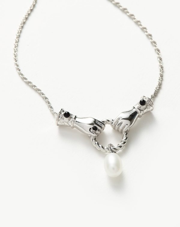 Harris Reed In Good Hands Drop Pendant Necklace | Silver Plated Pearl & Black Onyx Online