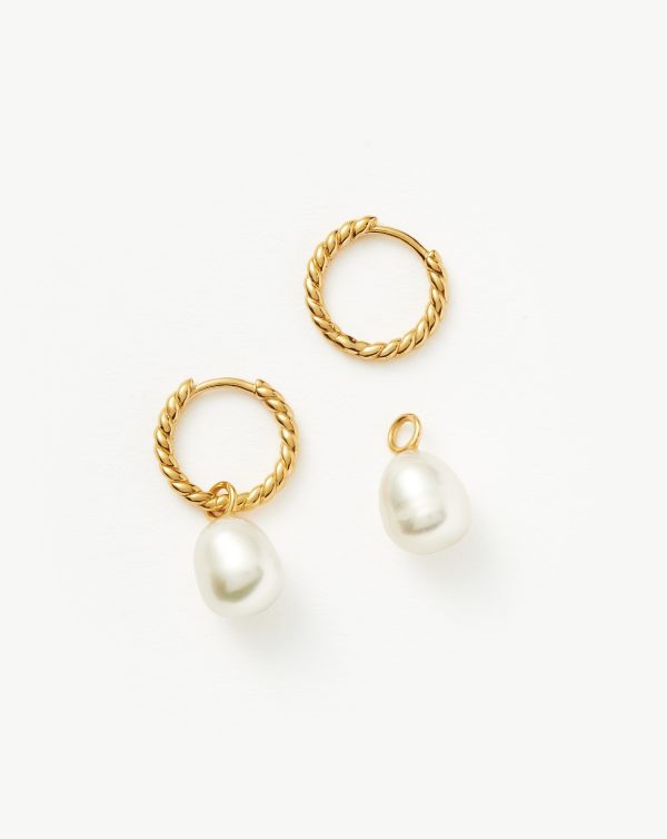 Pearl Twisted Small Drop Hoop Earrings | Gold Plated Vermeil Pearl For Discount