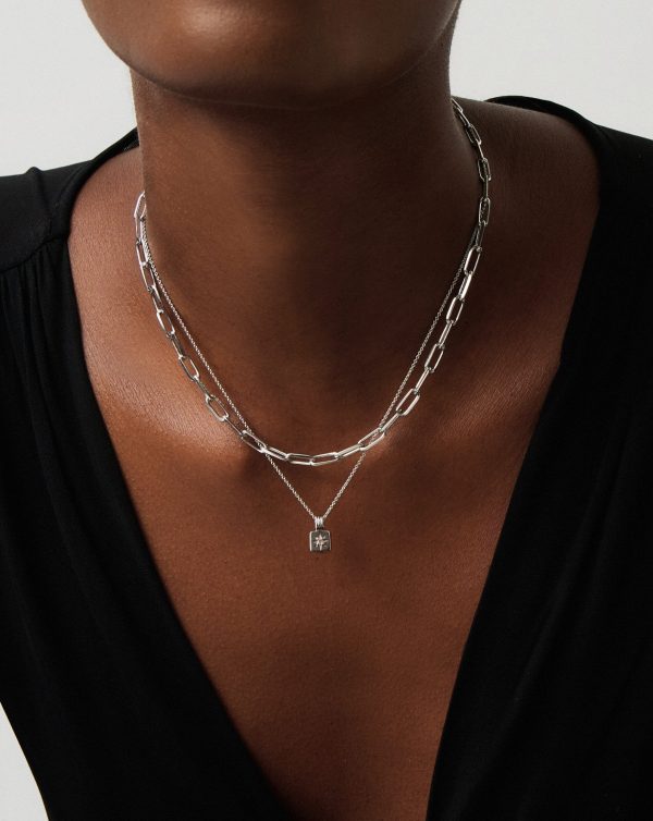 Star Ridge & Paperclip Chain Necklace Set | Silver Plated Cubic Zirconia For Cheap