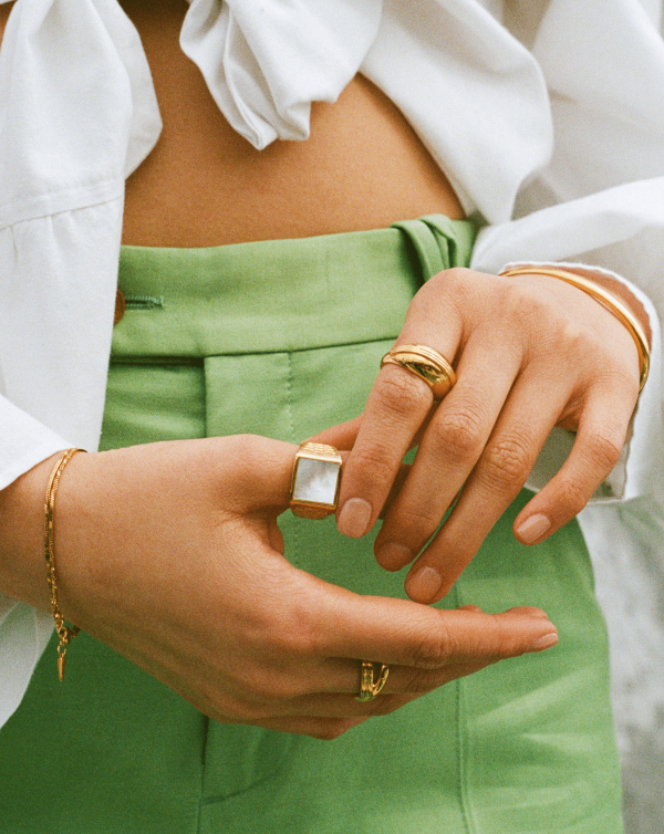 Fused Woven Gemstone Square Signet Ring | 18ct Gold Vermeil Mother of Pearl Online Sale