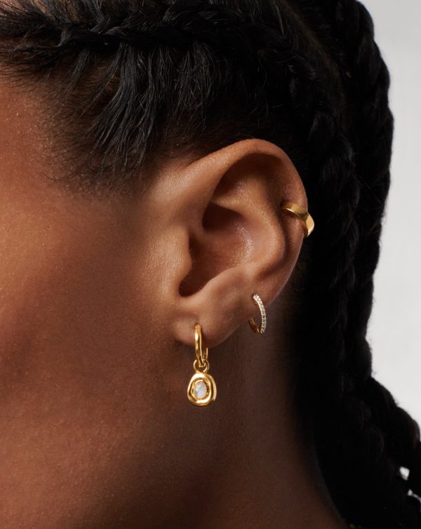 Molten Gemstone Doughnut Charm Mini Hoop Earrings | 18ct Gold Vermeil Rainbow Moonstone Online