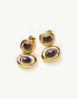 Molten Gemstone Doughnut Double Charm Drop Earrings | 18ct Gold Plated Lapis on Sale