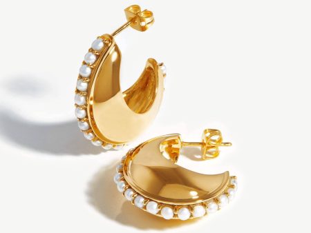 Dome Gemstone Hoop Earrings | 18ct Gold Plated Pearl For Discount