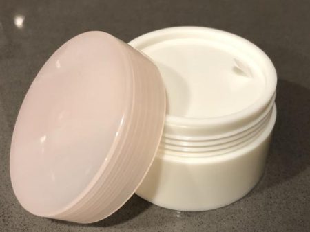 Plastic Cosmetics Container - 50ml Off White w  Pink Cap & Sealing Disc Supply