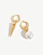 Baroque Pearl & Spiral Shell Hoop Earrings | 18ct Gold Vermeil Pearl For Sale