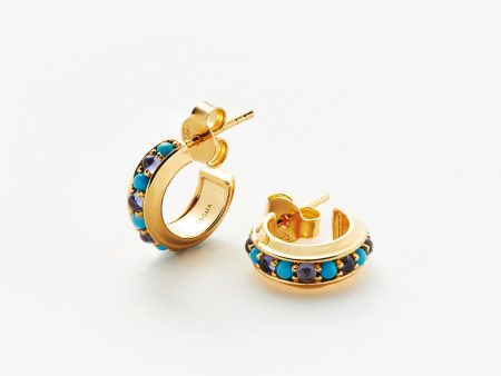 Hot Rox Gemstone Mini Hoop Earrings | 18ct Gold Vermeil Turquoise & Iolite Online