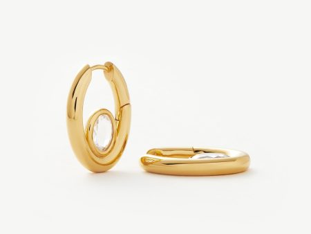 Oval Stone Small Hoop Earrings | 18ct Gold Vermeil Cubic Zirconia Online now