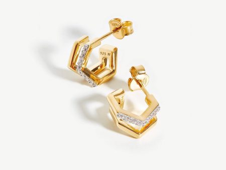 Hex Double Huggies | 18ct Gold Vermeil Cubic Zirconia Online Sale