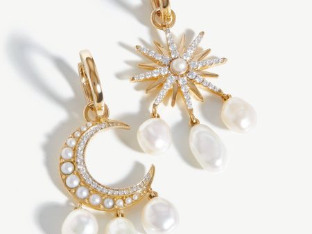 Harris Reed Fine Moon Starlight Earrings | 14ct Solid Gold Pearl & Diamond Hot on Sale