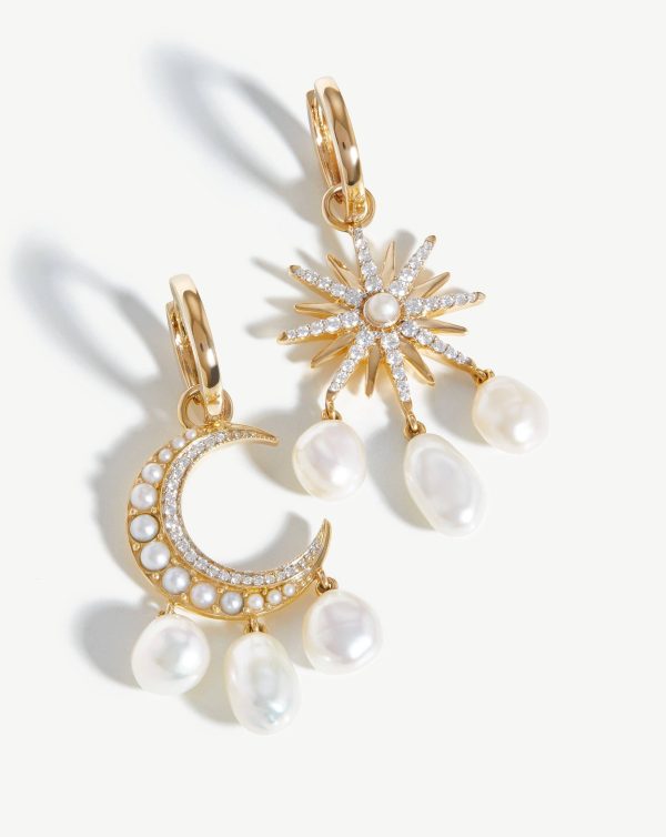 Harris Reed Fine Moon Starlight Earrings | 14ct Solid Gold Pearl & Diamond Hot on Sale