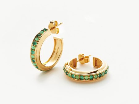 Hot Rox Gemstone Medium Hoop Earrings | 18ct Gold Vermeil Green Onyx & Chalcedony Supply