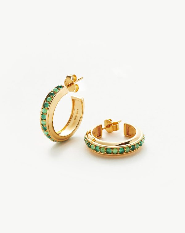 Hot Rox Gemstone Medium Hoop Earrings | 18ct Gold Vermeil Green Onyx & Chalcedony Supply