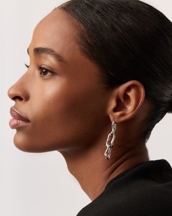 Molten Ovate Triple Drop Earrings | Rhodium Plating on Brass For Sale