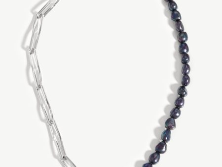 Baroque Pearl Twisted Link Necklace | Silver Plated Grey Pearl Sale