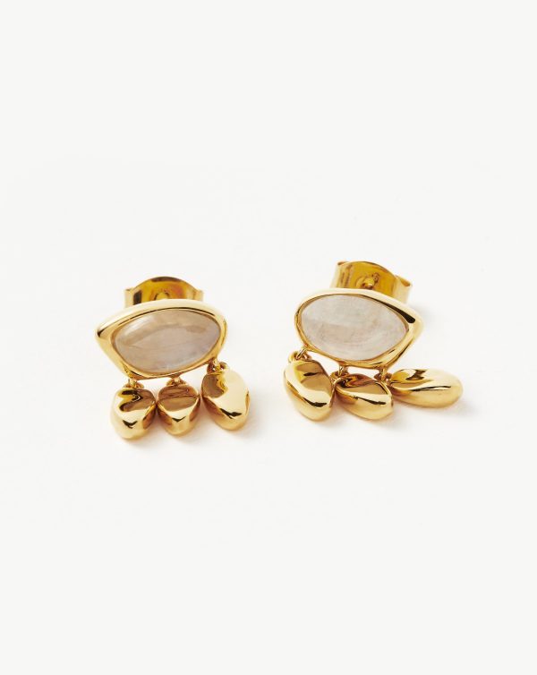 Molten Gemstone Charm Stud Earrings | 18ct Gold Vermeil Rainbow Moonstone Online Hot Sale