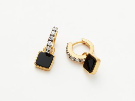 Lucy Williams Square Black Onyx Charm Hoop Earrings  | 18ct Gold Vermeil Black Onyx Online