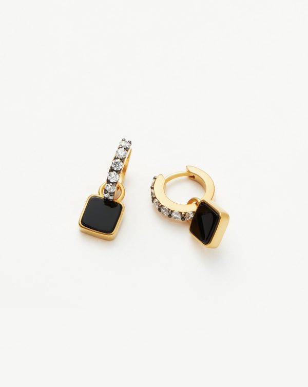 Lucy Williams Square Black Onyx Charm Hoop Earrings  | 18ct Gold Vermeil Black Onyx Online