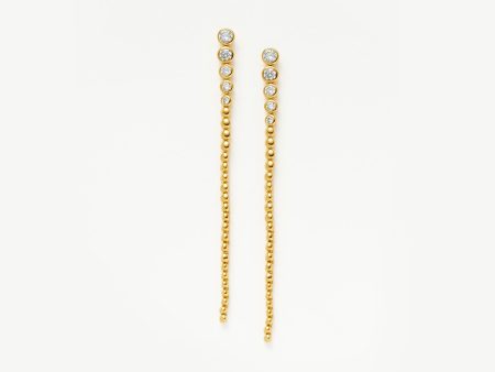 Tennis Beaded Stone Extra Long Drop Earrings | 18ct Gold Vermeil Cubic Zirconia Fashion